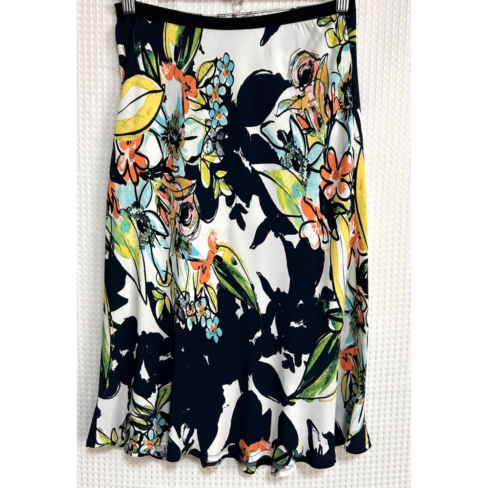 Vintage Loco Lindo Skirt Women's‎ Size M Floral Rayon Black A-Line 90s x